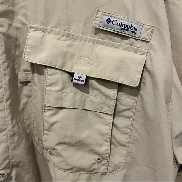 Columbia PFG Omni shade Fishing Shirt Men Size Xl Vented Short Sleeve Tan Beige - Picture 3 of 9